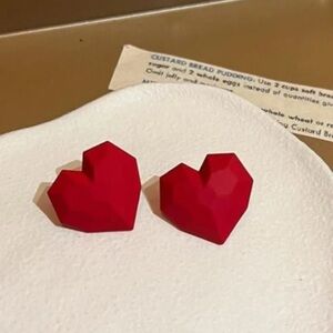 NEW Red Heart Oversized Stud Earrings Classic Geometric Artsy Statement